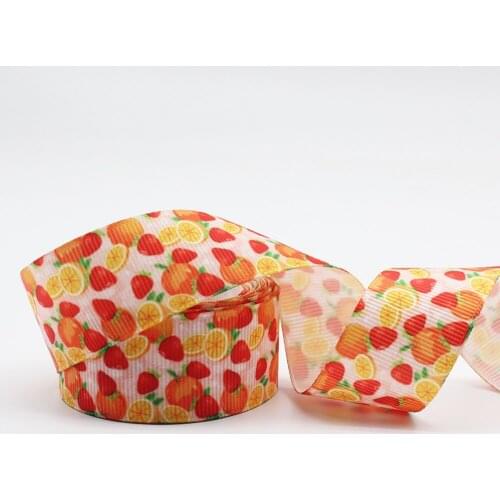 Orange Strawberry Pattern Printed Grosgrain Ribbon 3'' Design Custom​ Cartoon Logo for Hair Bows Sewing DIY Handmade Materials