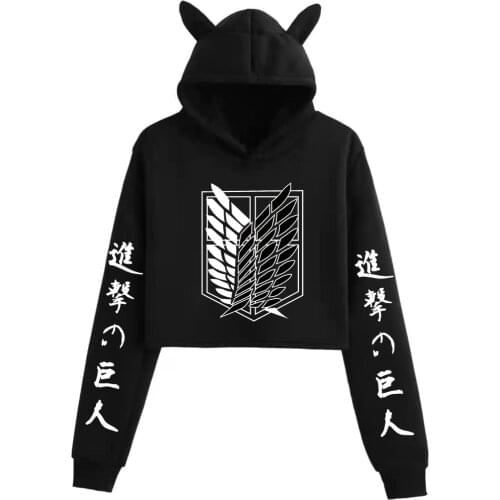 Hot Japanese Anime Attack on Titan Hoodies Women Fashion Crop Top Causal Pullover Girls Young Beauty Sweatshirt Harajuku Clothes