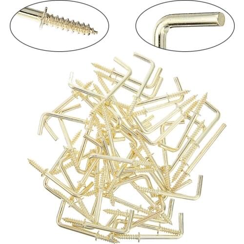 Mayitr 50pcs/lot L Shaped Dresser Cup Hooks DIY Brass Plated Screw Hanging Hangers Fastener Tools Furniture Accessories