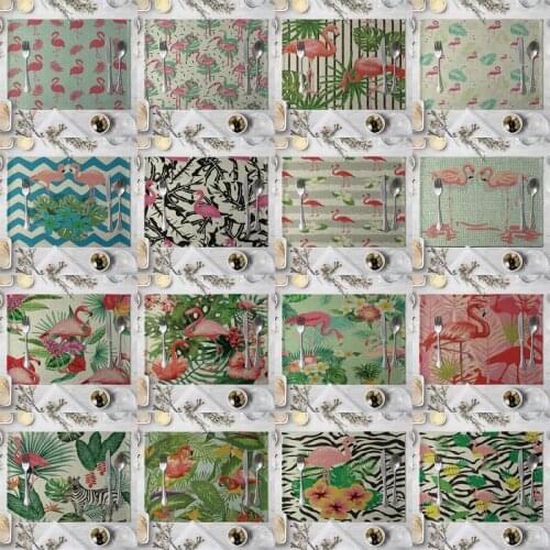 Fashion Print Rectangle Cotton Linen Western Style Table Pad Cut Mats Placemat for Dinner KitchenTable 40x30cm Cartoon Animal