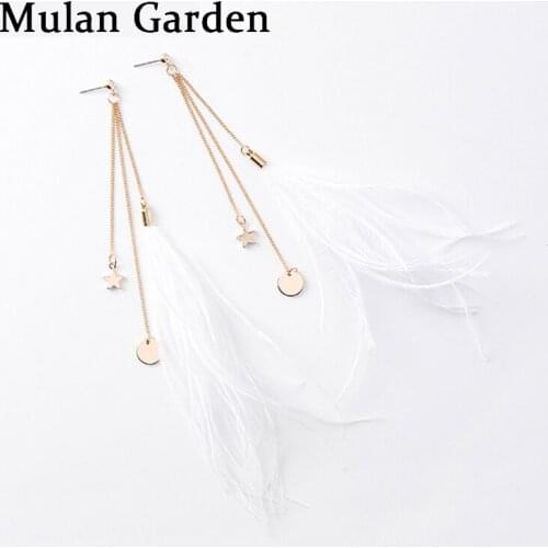 M&G Trendy White Feather Earrings Fashion Star Pendant Long Boho Tassel Earring Feather Jewelry Elegant Accessories Gifts 2019