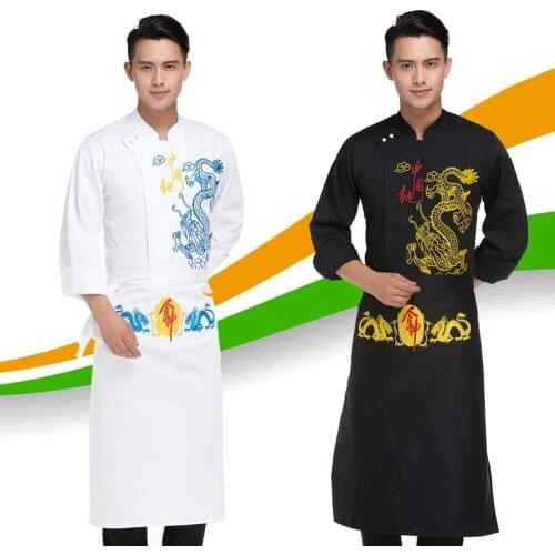 New Chef Uniform Fashion Hotel Service Clothes Long Sleeved Restaurant Chef Clothing Embroidered Dragon Outfit Plus Size B-5583