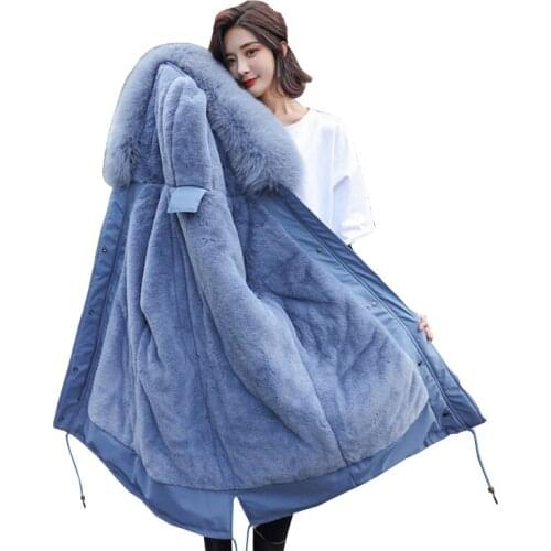 New Autumn-winter women’s long coats warm velvet thickened faux fur coats parkas women plain with large pocket jacket outerwear