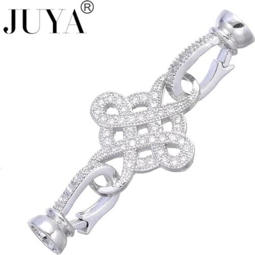 New Crystal Chinese Knot Double Fold Over Clasps Connectors For DIY Gemstone Pearls Necklace Bracelets Beads End Caps Components