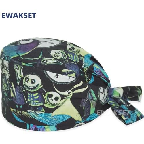 New fashionable halloween scrub caps head cover Hair surgical doctor hat Round mob cap nursing scrubs nurses hat nursing hat