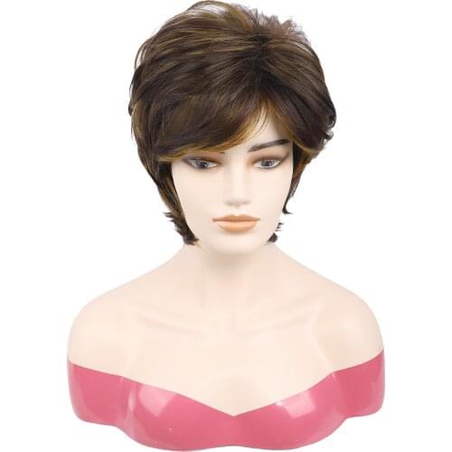 Amir Wavy Synthetic Wig Ombre Brown Color With Bangs for Black Women Cosplay Daily use