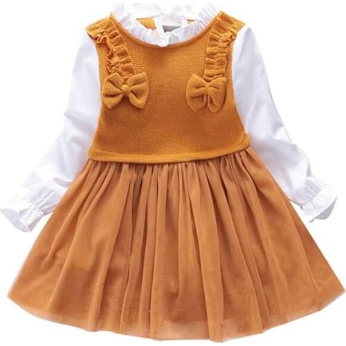 2 3 4 5 6 Year Toddler Girls Dress Long Sleeve Spring Autumn Kids Clothes for Girl Knitting Mesh Baby Children Princess Dresses