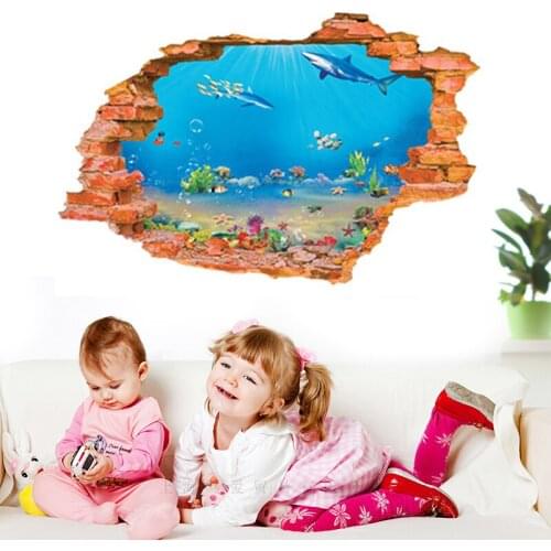 Underwater world Starfish shark wall sticker PVC Material DIY 3D wall poster For Childrens room bedroom wall decor sticker