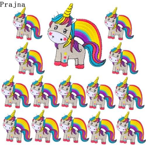 Prajna 10PCS Wholesale Hippie Raibow Unicorn Embroidery Iron On Patches For Clothes Kids T Shirt DIY Cute Unicorn Patch