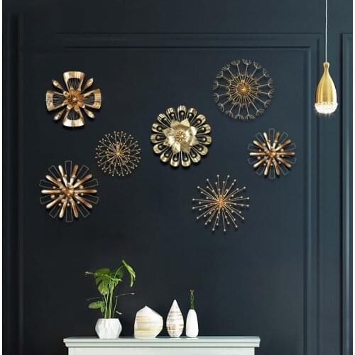 Nordic Iron Golden Wall Hanging Artificial Flower Crafts Wall Mural Decoration Hotel Home Livingroom Sofa Background Ornaments