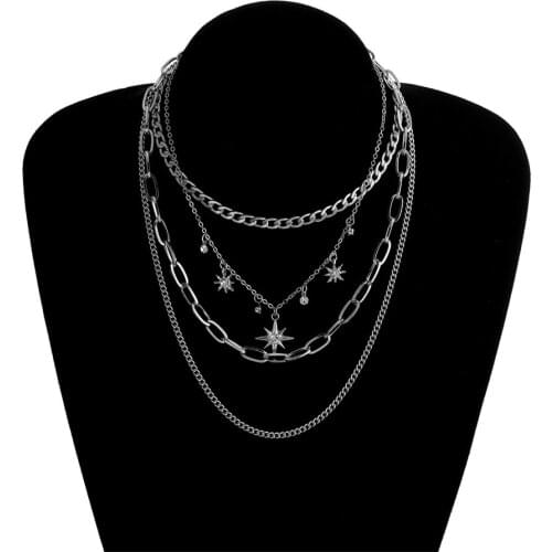 Vintage Crystal Charm Choker Necklace Gold Silver Color Multilayer Chain Starlight Pendant Necklaces For Women Party Jewelry