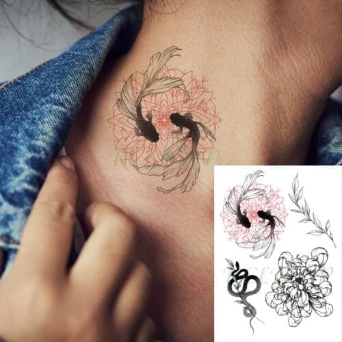 Waterproof Temporary Tattoo Sticker Fish Snake Flower Element Fake Tatto Flash Tatoo Back Leg Arm Art for Women Men