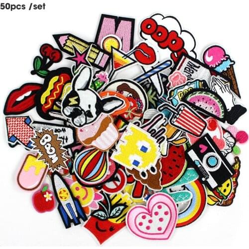 50pcs /lot girls embroidered patches cartoon iron on patches for clothing cute Fabric Transfers Applique sewing Stickers
