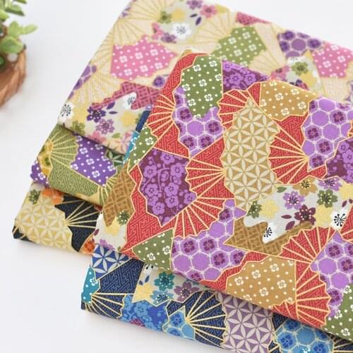 Japan Retro Cotton fabric Fan pattern Japanese fabric Handmade Diy Fabric Cotton Printed Kimono Fabric 1 order=0.5meter