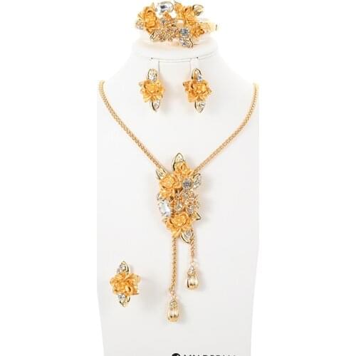 Jewelry sets for women gold color new necklace earrings bracelet ring Dubai African bridal gifts wedding collares jewellery set