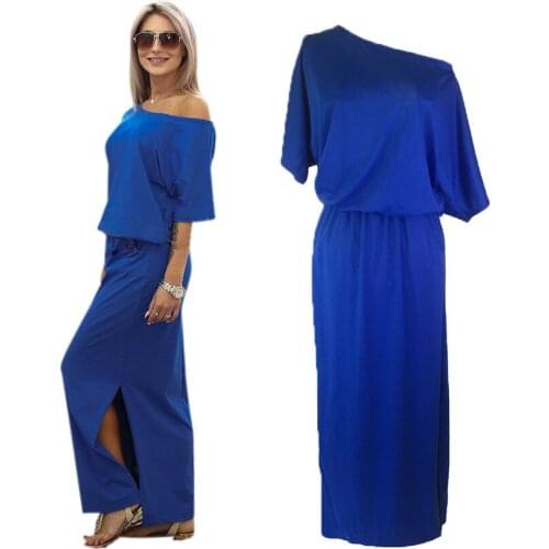 Cotton Womens Summer Dress Solid Color Side Slit Pockets Loose Stitching