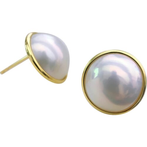 ZHIXI Genuine 18K Gold AKOYA Seawater Mabe Pearl Earrings Pure AU750 Fine Jewelry For Women Engagement Gift E500