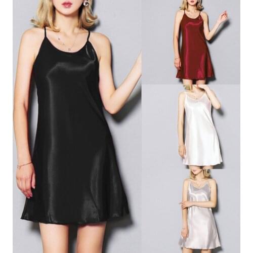 2018 Womens Satin Nightdress Sexy Lotus Hem Sling Dress Chemise Mini Nightgown C5AF