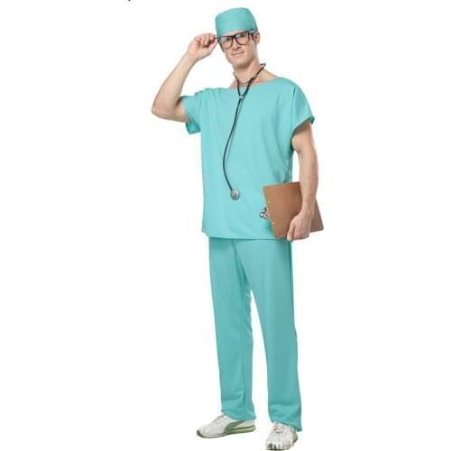 Men Doctor Scrubs Cosplay Costumes Top Pants Hat Costumes 3 PCS Set Halloween Scary Costumes Hat Top Pants 3PCS Set