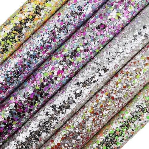 30x134cm Multicolored Chunky Glitter Fabric Roll Faux Leather For Making Hair Bows Earring Shoes Handbags DIY AY271