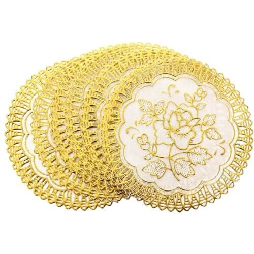 6 Exquisite Gold-Tone Flower Dinning Table COASTERS SET-ABUX