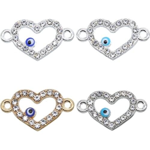 6Pcs Silver Plated Color Love Heart Shape Alloy Connects For Making Necklace Bracelets Gift Fashion Crystal Jewelry Findings