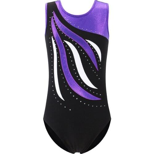 BAOHULU 3-14 Years Girls Leotard for Gymnastics Ballet Teens Sleeveless Rhinestone Patchwork Leotards Kids Dance Wear
