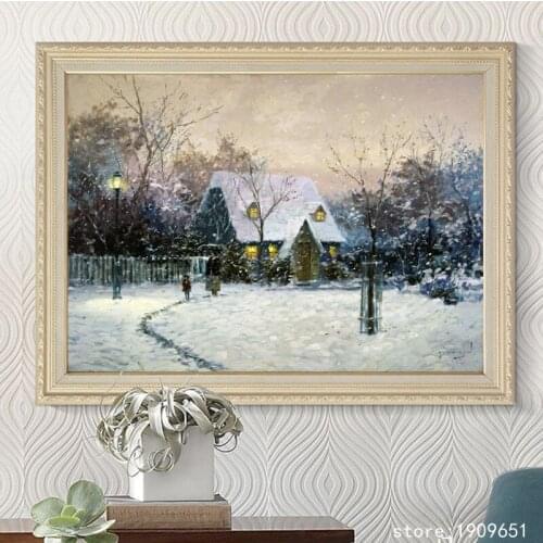 No frame impression wood house snow light scenery canvas printings oil painting printed on cotton wall art decoration picture