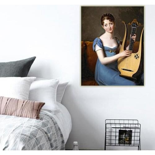 Citon Francois Gerard《Recamier with Lyre》Canvas Art Oil Painting Artwork Poster Picture Wall Decor Backdrop Home Decoration