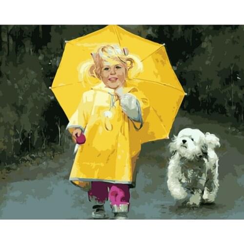 GATYZTORY Cute Girl and Dog DIY Oil Painting By Numbers Figure HandPainted Kits Pictures By Numbers Home Decoration Unique Gift