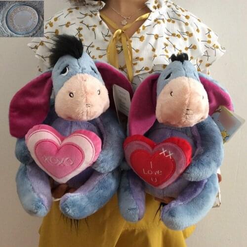 Sitting height 28cm Original Eeyore Donkey Stuffed animals soft doll Eeyore Holding LOVE Heart Plush toys girl gift