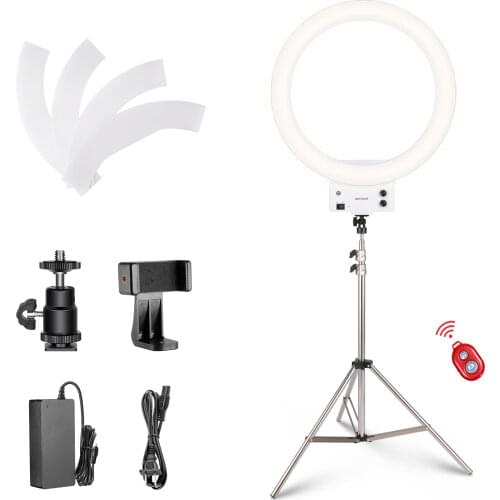 Neewer 18-inch White LED Ring Light Photography Ring Lamp with Tripod Light Ring Kit with Cellphone Holder for Video Shooting