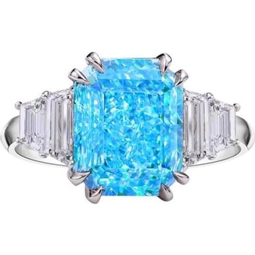 Handmade Lab Aquamarine cz Ring 925 sterling silver Promise Engagement Wedding band Rings for Women Bridal Finger Party Jewelry