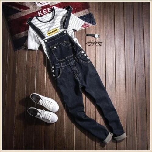 Couple Style Stetch Romper Denim Jumpsuit Men Women Pajamas Dark Blue Overalls Jeans for Men Women Pants Slim Plus Size