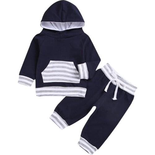 Newborn Kid Baby Boy Clothes Set Black Hooded Long Sleeve Top+Black Pants 2PCS Bebe Children Casual Clothing Set