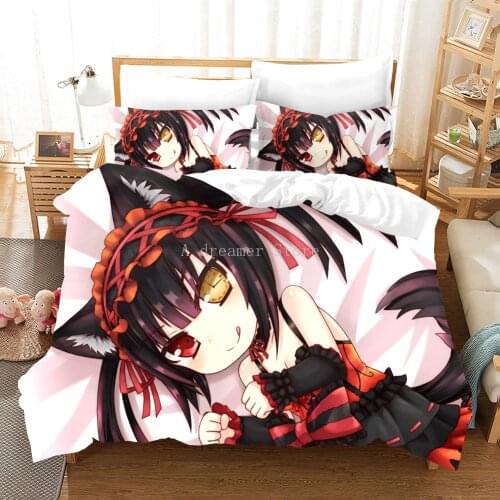 Anime Girl Duvet Cover Set Cute Bedding Set Bedclothes With Pillowcase (No Sheet) 2/3Pcs Design Bed Linens