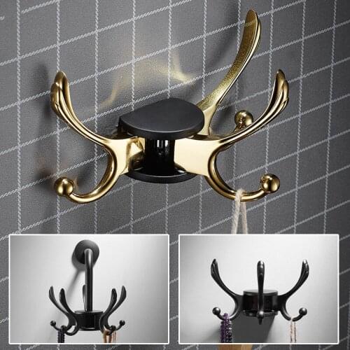 Robe Hooks Wall Mounted Type Nail Punched Rose Gold Bedroom Wardrobe Clothes Rack 3 Hooks Rotatable Bath Hardware Antique/Nickel