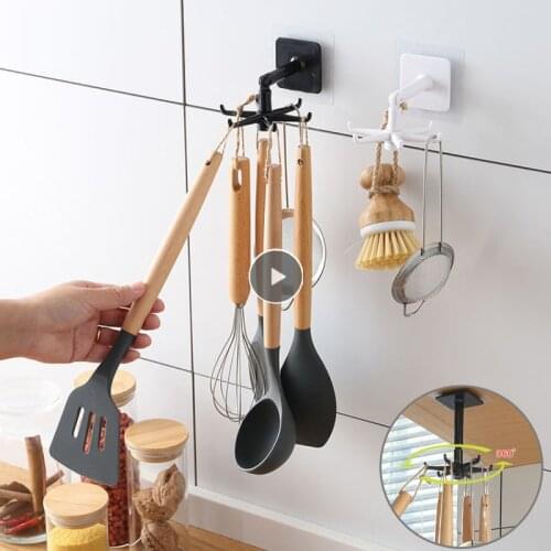 Kitchen Rotate Storage Rack Cupboard Shelf Hanging Hooks Organizer Closet Shelf Hanger Kitchenware Holder Bathroom Storage