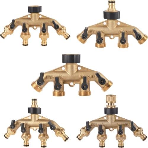 Brass 3/4 Inch Thread 4-Way Garden Tap Water Splitter Water Pipe 4 Way Splitters Female Thread 3/4" Irrigation Valve EU Standard