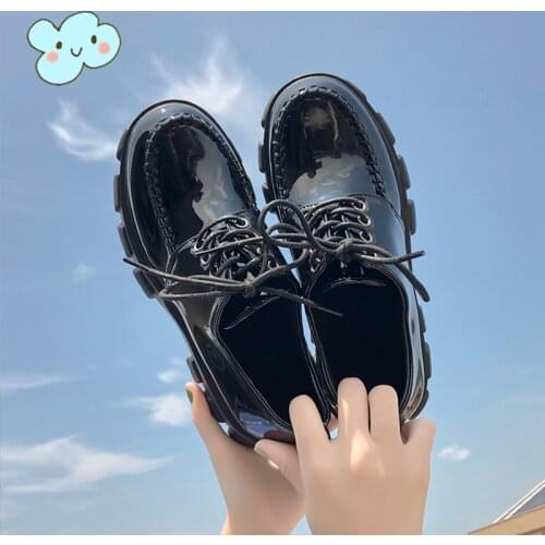 Thick-soled small leather shoes womens autumn 2020 new all-match British style round toe single shoes lace-up womens shoes