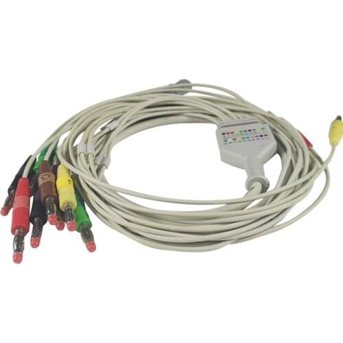 Reusable ECG EKG Cable One Piece 10 Lead Wires 14 Pin Plug Banana 4.0 End IEC Standard for Welch Allyn EKG Machine