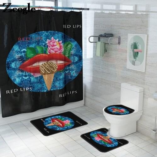 Non-slip Bath Mat and Shower Curtain Set Bathroom Rug Waterproof Bathroom Bath Curtain Europe Style Sexy Girl Printed Toilet Rug
