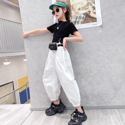 New Summer childrens clothing Girls casual Bloomers pants suit Slim t-shirt Set Kids Clothes girl High waist Harem Pants Outfit