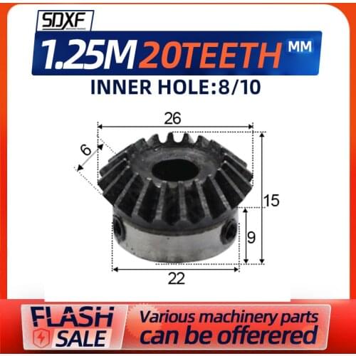 One 1.25module 20ooth standard inner bore, inner bore 6-8mm gear tooth spiral bevel gear