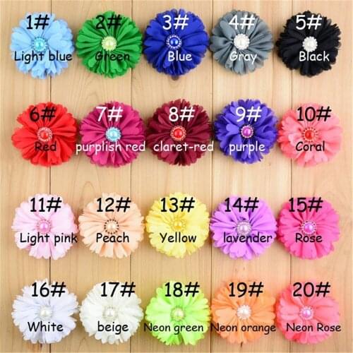 Wholesale 6.5cm 20 Color U Pick Chiffon Ballerina Ruffled Flowers with Pearl Rhinestone Button DIY Hair accessories