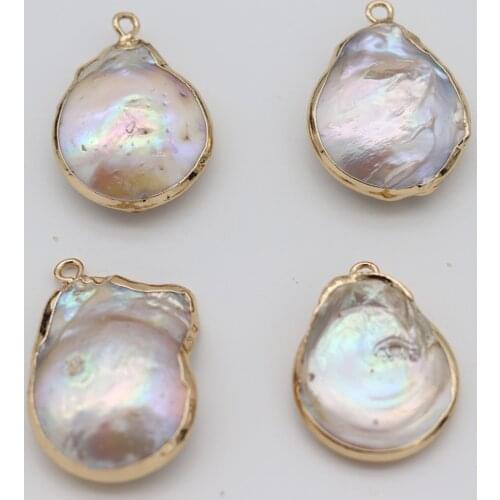 5PCS Natural Freshwater Pearl Necklace Pendant Flat Round Charms Pendant for Jewelry Making DIY Necklace Size 10x18-12x20mm