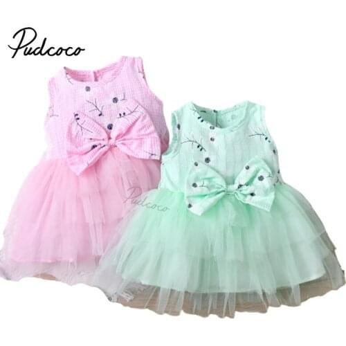 Little Girls Tulle Dress, Sleeveless Crew Neck Floral Print Bowknot Tiered Tutu Dress