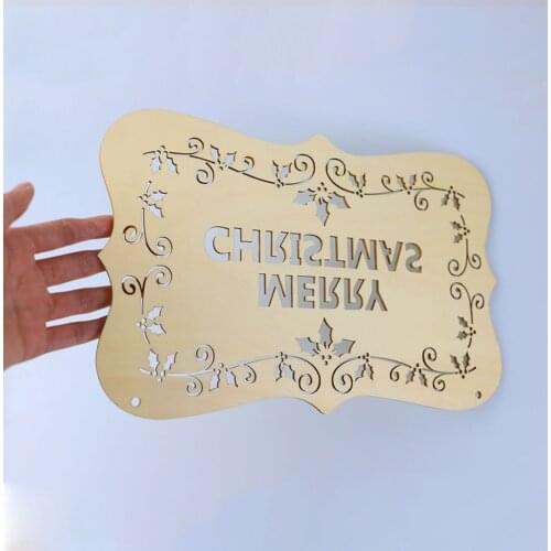 Hanging Wooden Merry Christmas Sign Rectangular Front Door Decor Rustic Natural Farmhouse Grain Wood