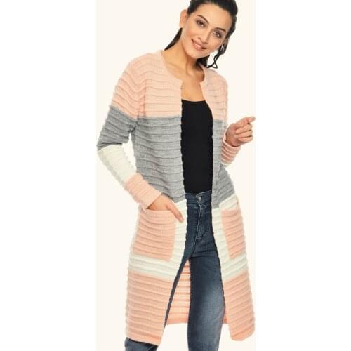 Gray Pattern Plain Basic Cardigan-Powder