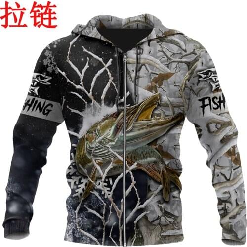 Drop Shipping Musky Ice Fishing 3D Printed Mens Hoodie Harajuku Streetwear Pullover Autumn Unisex Jacket Tracksuits DW0166